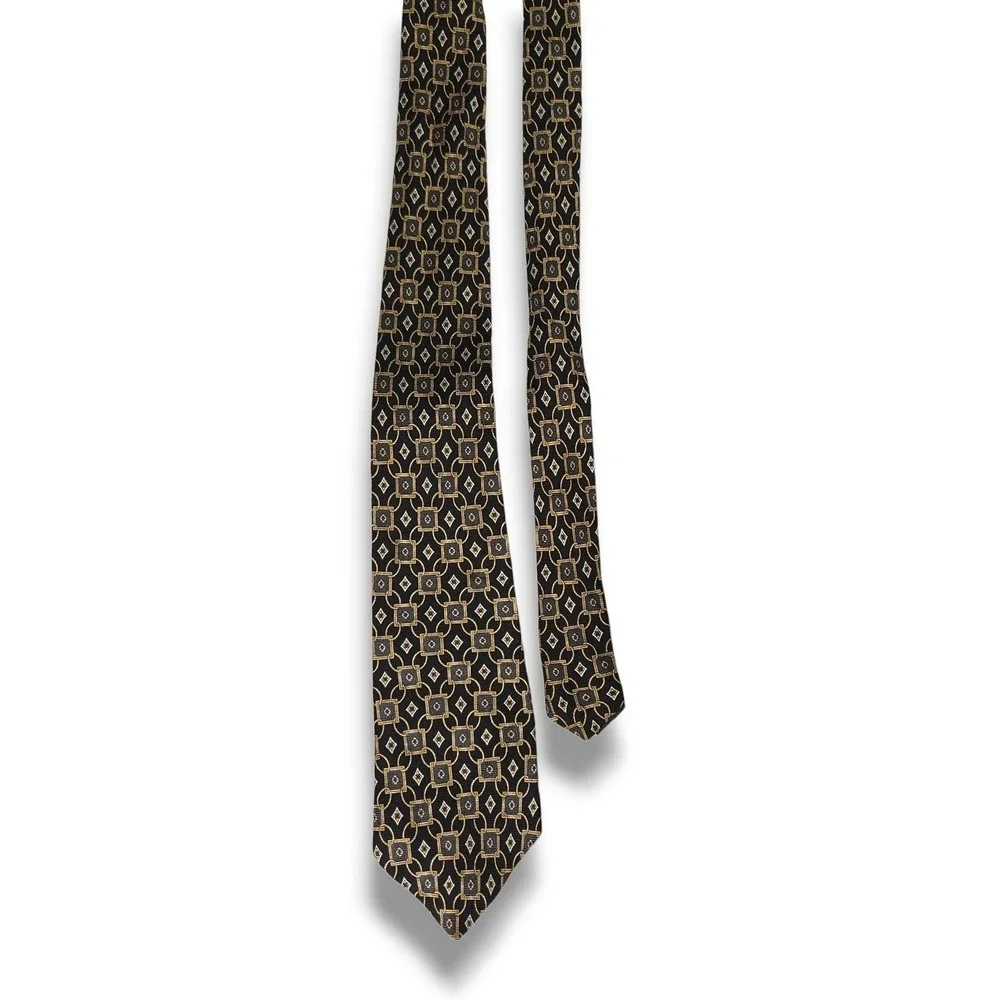Andhurst Vintage Silk Necktie Geometric Chain Black‎ Gold Made USA Classic OS